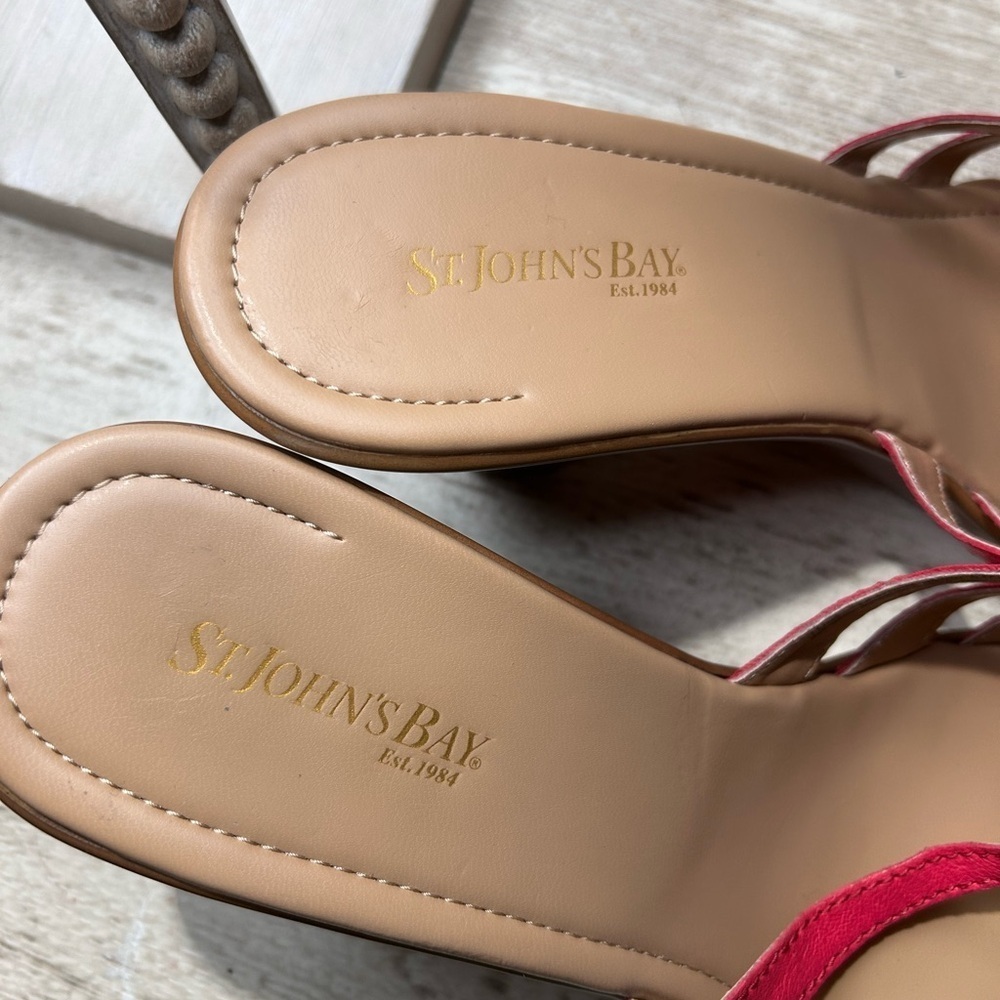 St. John’s Bay Pink Leather Flower Sandals Heeled Mules size 10 - Picture 6 of 13